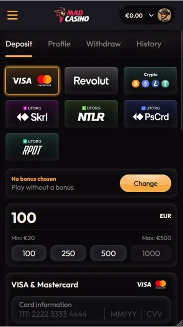 mad casino mobile payments